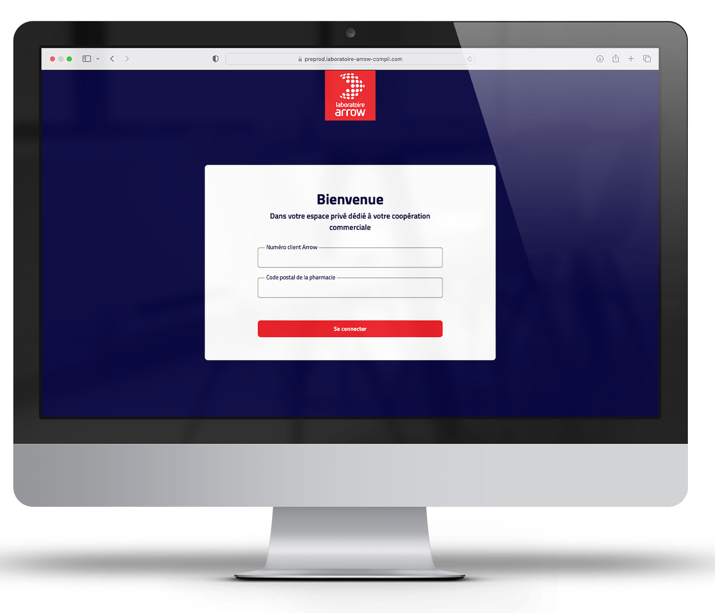Interface de connexion pour les clients qui souhaitent accéder à l'outil de coopération commerciale du Laboratoire Arrow